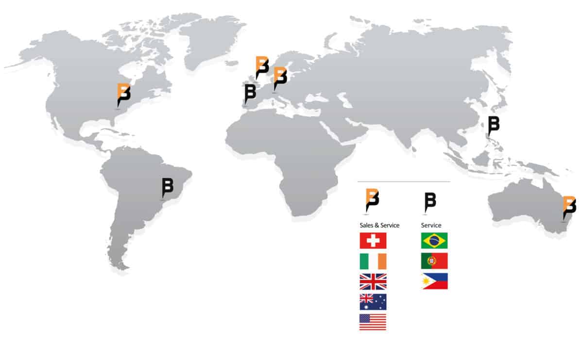 Weltkarte mit Standorten der Vetriebspartner der Beck Automation AG